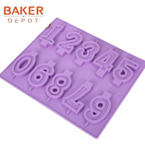 BAKER DEPOT Silicone Mold for chocolate lollipop mold numbers design 0 9 candy biscuit pastry baking form cake soap fondant mold