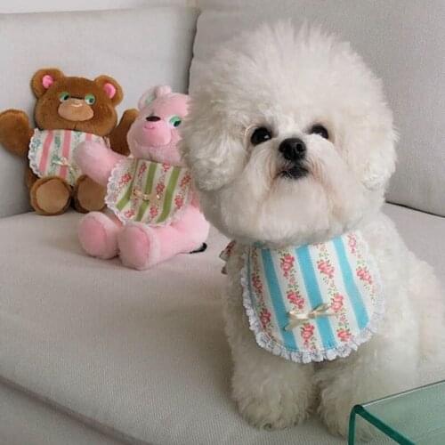 Dog Saliva Bib Triangle Rose Printed Dog Scarf Pastoral Style Adjustable Collar Puppy Pet Supplies Dog Accessories