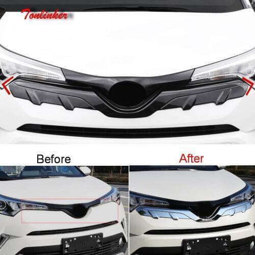 Tonlinker Cover Sticker For Toyota CHR 2018 Car Styling 1Pcs ABS Chrome Under Front logo Racing grills Decoration Cover stickers