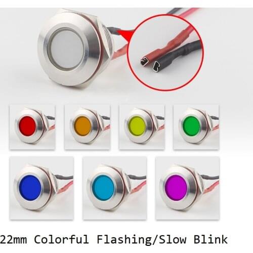 IP67 Waterproof Colorful Flashing LED Metal Warning Indicator Light 22mm Blink Pilot Signal Lamp 3V 6V 12V 24V 36V DC with Wire