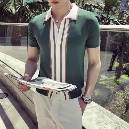High Quality Polo Shirt Men Summer British Style Slim Fit Casual Knitted Polo Homme Short Sleeve Turn Down Collar Business Polos