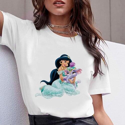 Princess Women T-shirt Aladdin Fairy Tales Modern Vetement Breathable Kawaii Elephant Graphic Disney Jasmine White T Shirts