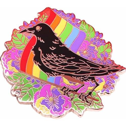 HOSENG Proud Crow Witch Gothic Art Collection Black Brooch Retro Collar Enamel Jewelry Pin Woman Man Lapel Accessories HS_857