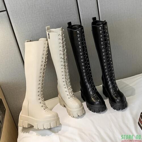 Womens Boots High Top 2020 Chunky Platform Pu Over-the-Knee High Boots Women Retro Punk Increasing Long Shoes Woman