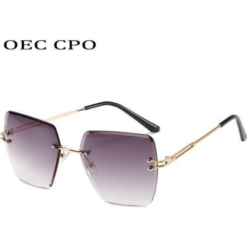 OEC CPO New Rimless Sunglasses Women Men Square Big Frame Sun Glasses Female Colorful Fashion Gray Brown Gradient Lens Eyewear
