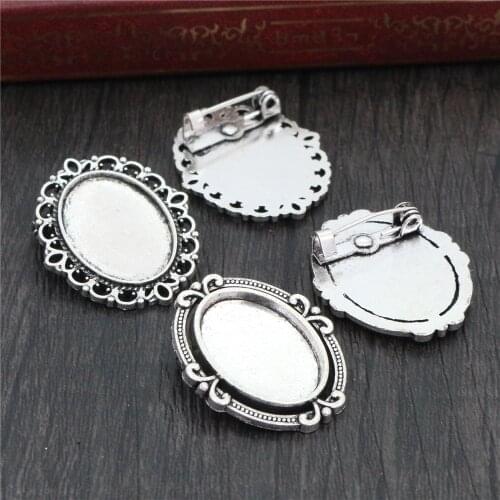 10pcs 13x18mm Inner Size 2 Style Antique Silver Plated Brooch Style Cameo Cabochon Base Setting Charms Pendant necklace findings