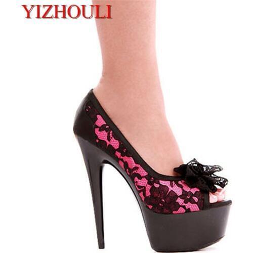 15cm sexy lace cloth fish mouth paragraphs ultra high heels sale catwalk shows high documentary shoes on sale
