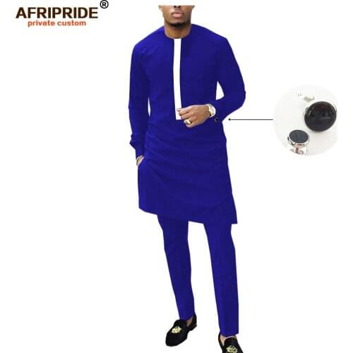2019 African Men`s Suits Dashiki Outfit Ankara Print Shirt and Pants 2 Piece Set Plus Size Attire Tracksuit AFRIPRIDE A1916022
