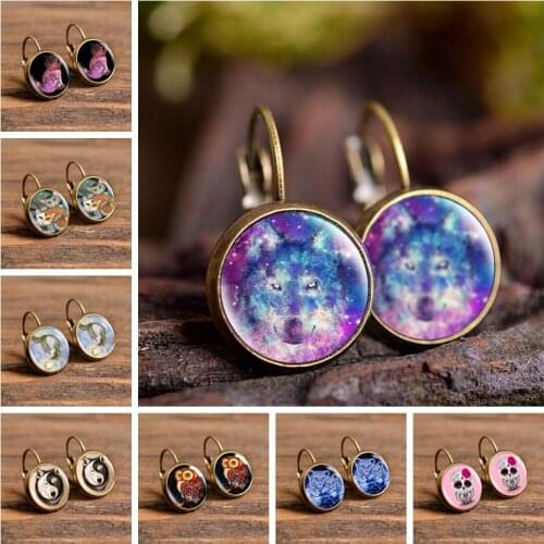 2019 Fashion Tiger Cat Cartoon Style Handamde Earrings Jewelry Cartoon Glass Dome Stud Earrings Gifts for Women Girl