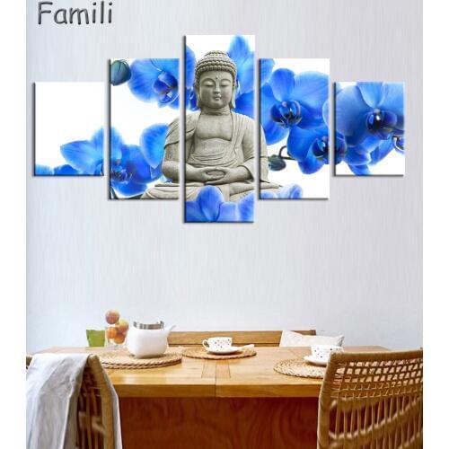 5Piece Canvas Art Printed Buddha Painting Decoracion Paintings Wall Canvas Pictures For Living Room (No Frame)
