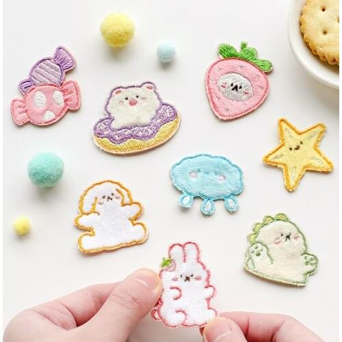 50pcs/lot small anime Embroidery Patches flower fruit animal Clothing Decoration sewing Accessory Iron Heat Transfer Applique