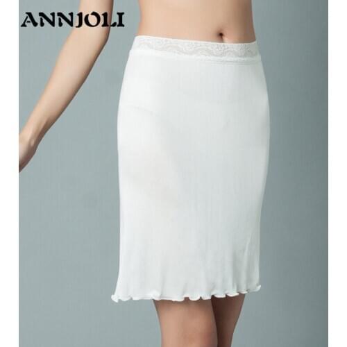 ANNJOLI New 4 Color Silk Women Sexy See Through Petticoat Woman Slip Skirt Underskirt Intimates Lingerie Women