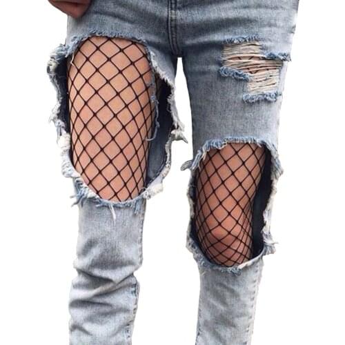 Hollow out sexy mesh pantyhose female black women tights highs waist stocking long fishnet tights club party hosiery