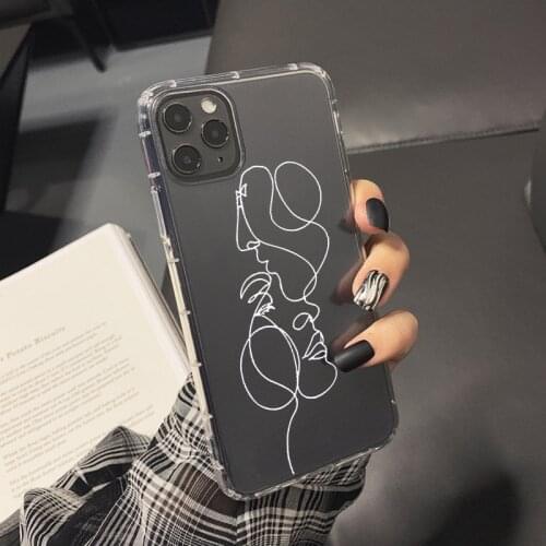 Abstract Geometric Art Line Face Phone Case For IPhone 12 11 Pro Max X XR XS Max SE20 7 8 Plus Soft Shockproof Clear Cover Coque