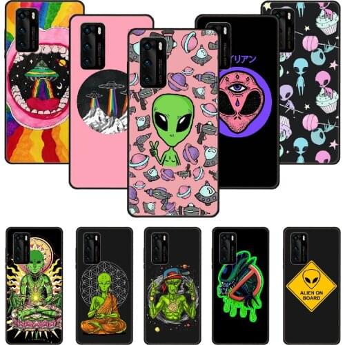 Phone Case For Huawei P20 P30 P40 P Smart Z + P10 Mate 30 10 20 Lite Pro Black Cover Bumper Tpu Coque Art Back Trend Cute Alien
