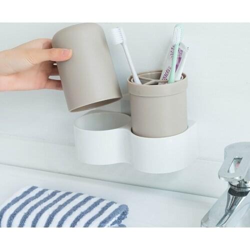 Bathroom accessories toothbrush rack wall mounted mouthwash cup wall suction dental cup rack set non perforated toothbrush cup