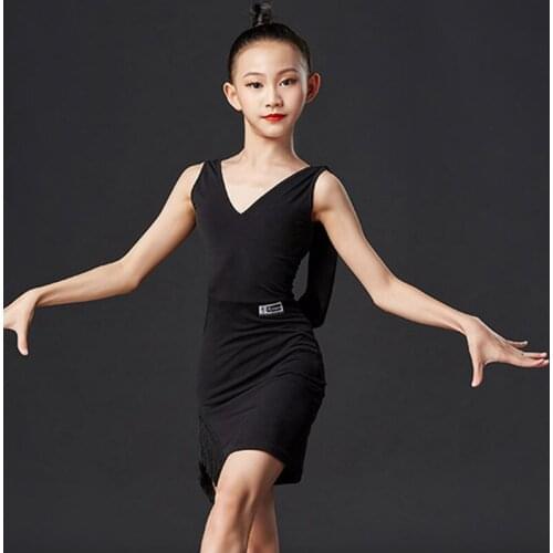 Latin Dance Dress Children Fashion V-Neck Halter Girls Performance Wear Kids Rumba Cha Cha Samba Tango Dancing Dresses DN6203
