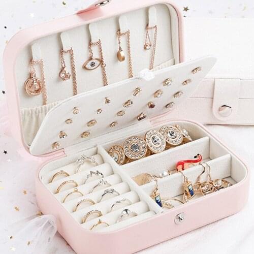 Two-Layer Jewelry Box Travel Comestic Jewelry Casket PU Leather Storage Box Ring Lady Case Portable Jewelry Organizer Necklaces