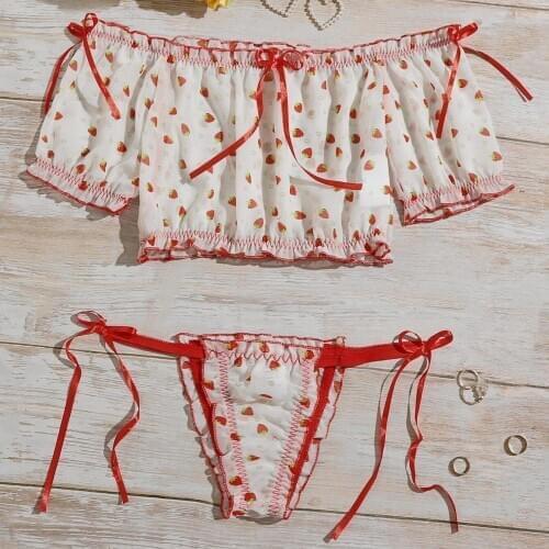 Erotic Lingerie Set Bra One Shoulder Tube Top Sexy Bowknot Strapless Backless+Thong Underwear for Women Female Bielizna Damska