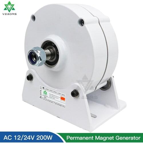 200W 12V 24V 3Phase Gearless Permanent Magnet Generator With Base 700 RPM AC Alternators For Wind Water Turbine Diesel Engine