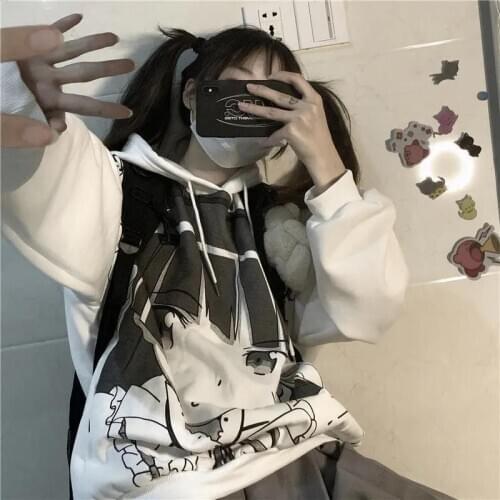 Sweet Girl Spring/Autumn Gothic Lolita Japanese Kawaii Anime Girl Hoodie Harajuku College Style Gentle Punk Ponytail Girl Hoodie