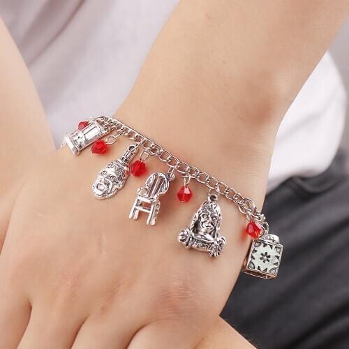 Halloween Horror Bracelet Charms Friday the 13th Penant red Crystal Bracelets Bangle For Women Friday Christmas Accessories Gift