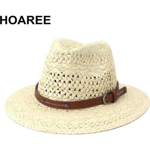 HOAREE Straw Hat Handmade Sun Hat Summer Hats for Women Wide Brim Fedora Jazz Cap Men Unisex Panama Hat