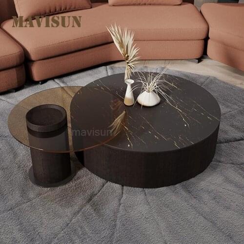 Italian Luxury Round Glass End Desk Combination With Marble Pattern A Set Of Two Coffee Tables Modern Side Table Living Room