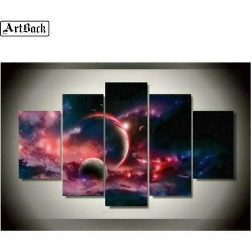 Five spell diamond painting planet scenery 5d full square drill star sky resin mosaic crafts home decoration stickers