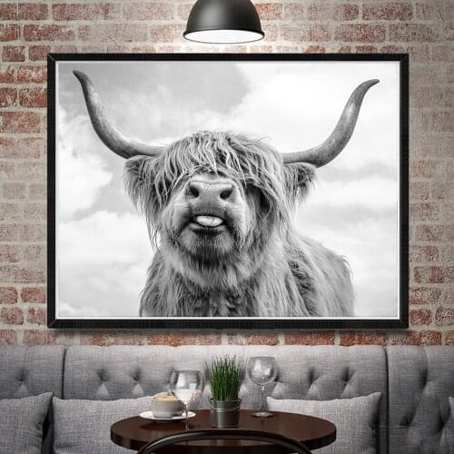 Nordic Decoration Highland Cow Cattle Animal Canvas Painting Picture Wall Art Canvas Poster and Print for Living Room Home Decor