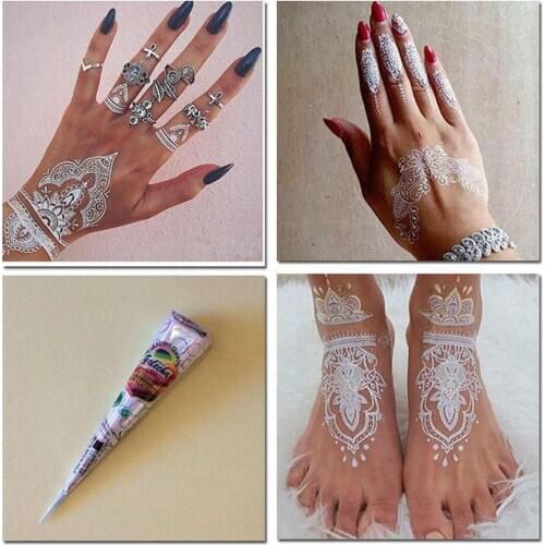 Body Paint Natural Herbal Henna Cones Temporary Waterproof Body Tattoo Paint Art White Brides Draw Cream Black Indian kit I B3R9