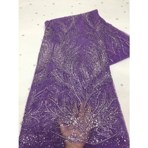 African Lace Fabric 2021 High Quality beaded Lace Fabric 5 Yards Embroidery Tulle Nigerian Lace Fabric For Women Party Dress