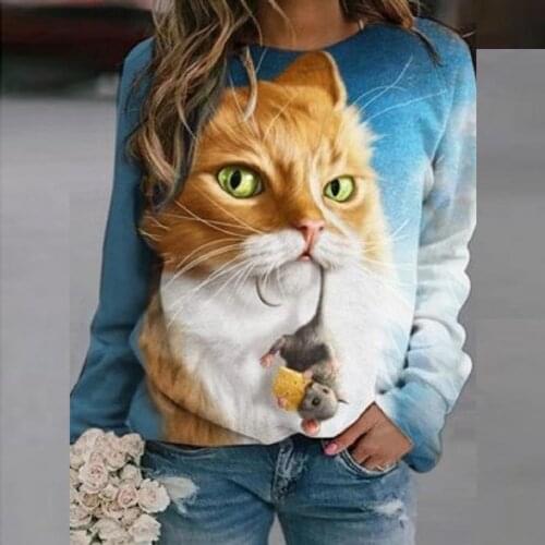 Fashion Women Loose Round neck Colorful Night Landscape Digital Printing Sweatshirt Ladies Casual Streetwear Long-sleeved Tops