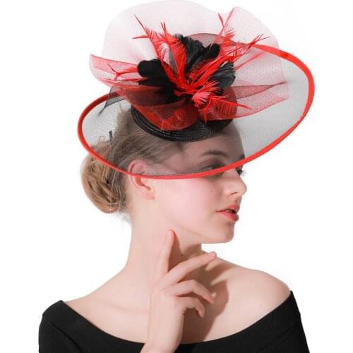 Fancy Feather Hair Fasciantor Accessories Women Formal Headwear With Headband Flower Headdress Ladies Bride Marry Fedora Cap