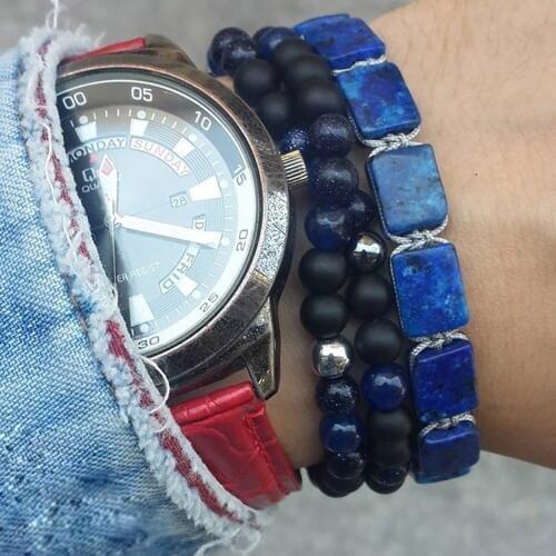 Fashion Natrual Stone Geometric Bracelets Street Taste Lapis Lazuli Bracelets For Men & Women Energy Pulseras Masculina Gifts