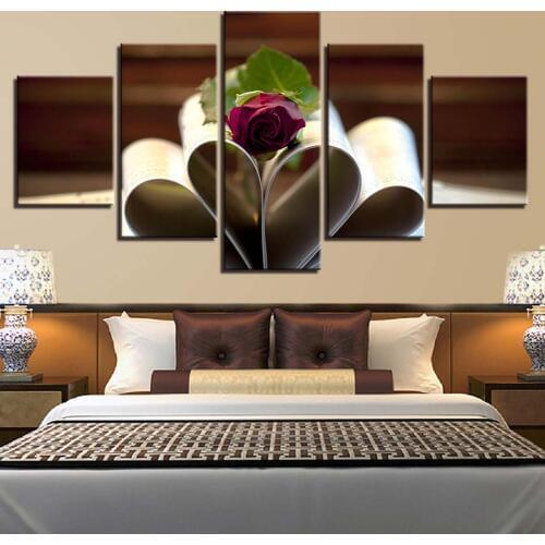 Fresh Wall Art Modular Canvas Painting HD Print 5 Piece Love Heart Wings Scenery Pictures Home Decor Bedroom Modern Frame Poster