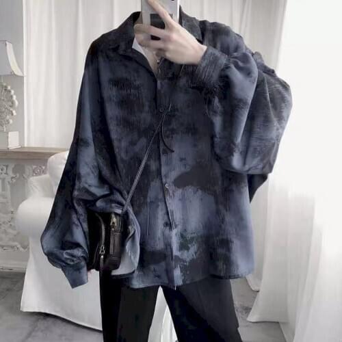 Shirt men 2020 new Hong Kong style tie-dye loose long-sleeved early autumn Korean version student dark abstinence shirt