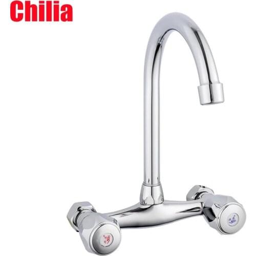 Wall Mounted Kitchen Faucet Wall Kitchen Mixers Kitchen Sink Tap 360 Degree Swivel Flexible Hose Double Holes