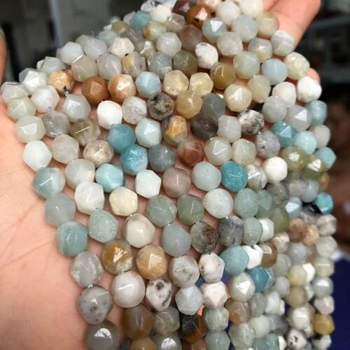 Natural Faceted Colorful Amazonite Stone Beads Loose Spacer Beads For Making Jewelry DIY Bracelet Necklace 15"inches 6/8/10MM
