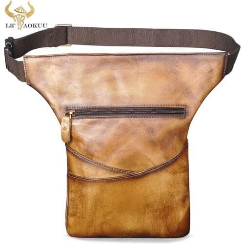 New Genuine Leather Mens Male Cross-body Sling Satchel Bag Design Travel Cigarette Case Pouch Fanny Waist Belt Bag Pack 3116