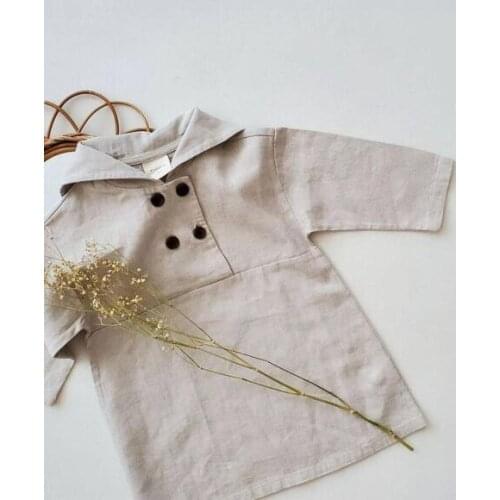 2021 Autumn New Kids Clothes Linen Dress Korean Girls One Piece Sailor Collar Outfits Long Sleeve Children Clothing