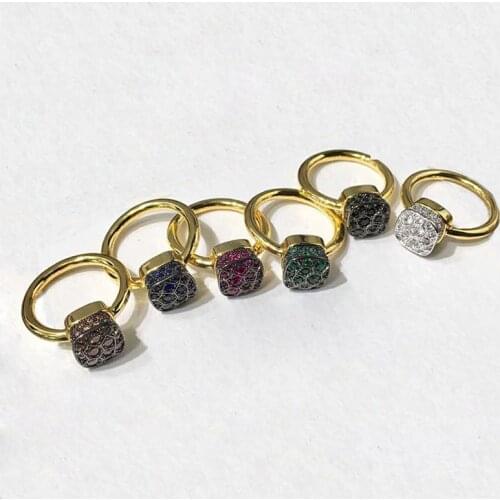 Top Quality 7 Colors Grid Design Natural Crystal Gemstones Ring For Women Luxury Party Jewelry