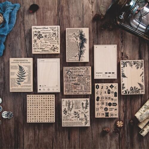 Retro eucalyptus plant music digital tags stamp DIY wooden rubber stamps for scrapbooking stationery scrapbooking standard stamp
