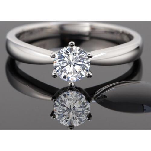 Romantic 1 Carat 6.5mm D Color Diamond Engagement Ring for Women Super AU750 18K White Gold Female Bridal Jewelry