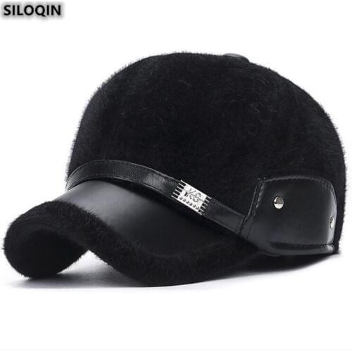 SILOQIN Adjustable Size Dads Hat Winter Thermal Thicken Earmuffs Baseball Cap New Fashion Imitation Hair Leisure Caps For Men