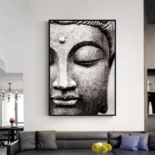 Modern Decorative Canvas Paintings Grey Buddha With Half Face Art Wall Pictures For Living Room Posters Prints Pictures Unframed