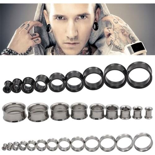 TIANCIFBYJS 2pcs Stainless Steel Double Flared Screw Fit Flesh Tunnel Ear Gauges 5 Colors Hollow Plugs Expander Piercing Jewelry