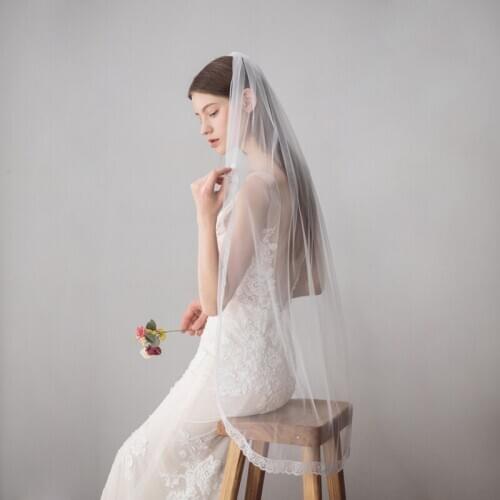 V610 Customized Ivory Short Bridal veil Lace Wedding veils voile marriage one layer veil wedding accessories