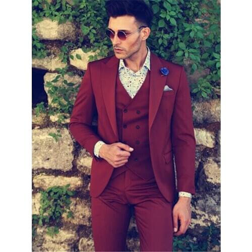 Veiai Men Suit Elegant 3 piece Business Set Wedding Groom Wears Peak Lapel Tuxedo (Jacket+Trousers+Vest) New Ternos
