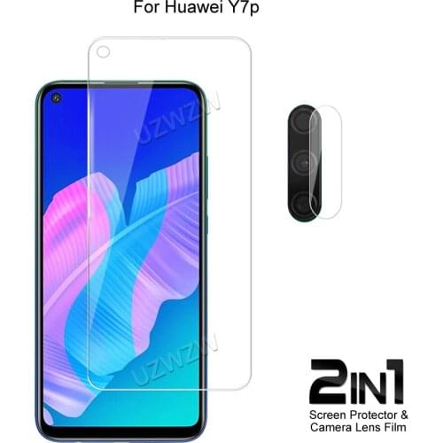 2 in 1 For Huawei Y7P Camera Lens Film & Screen Protector Guard Protective HD Tempered Glass Explosion Proof Anti-Shock